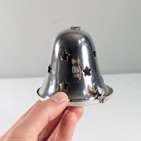 Silver plated Christmas bell pomander, electric tealight holder tree decoration - Picture 10 of 10